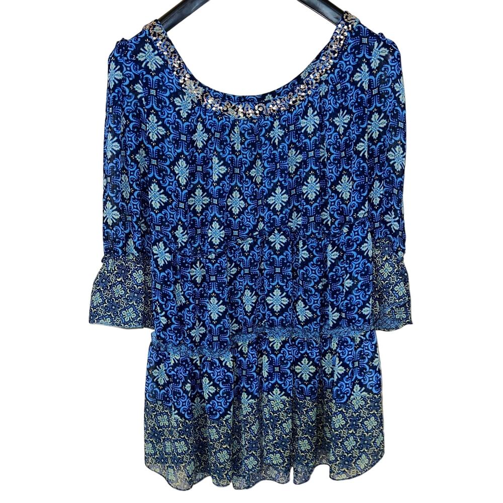 Lane Bryant Blue and Black Patterned Tank Top